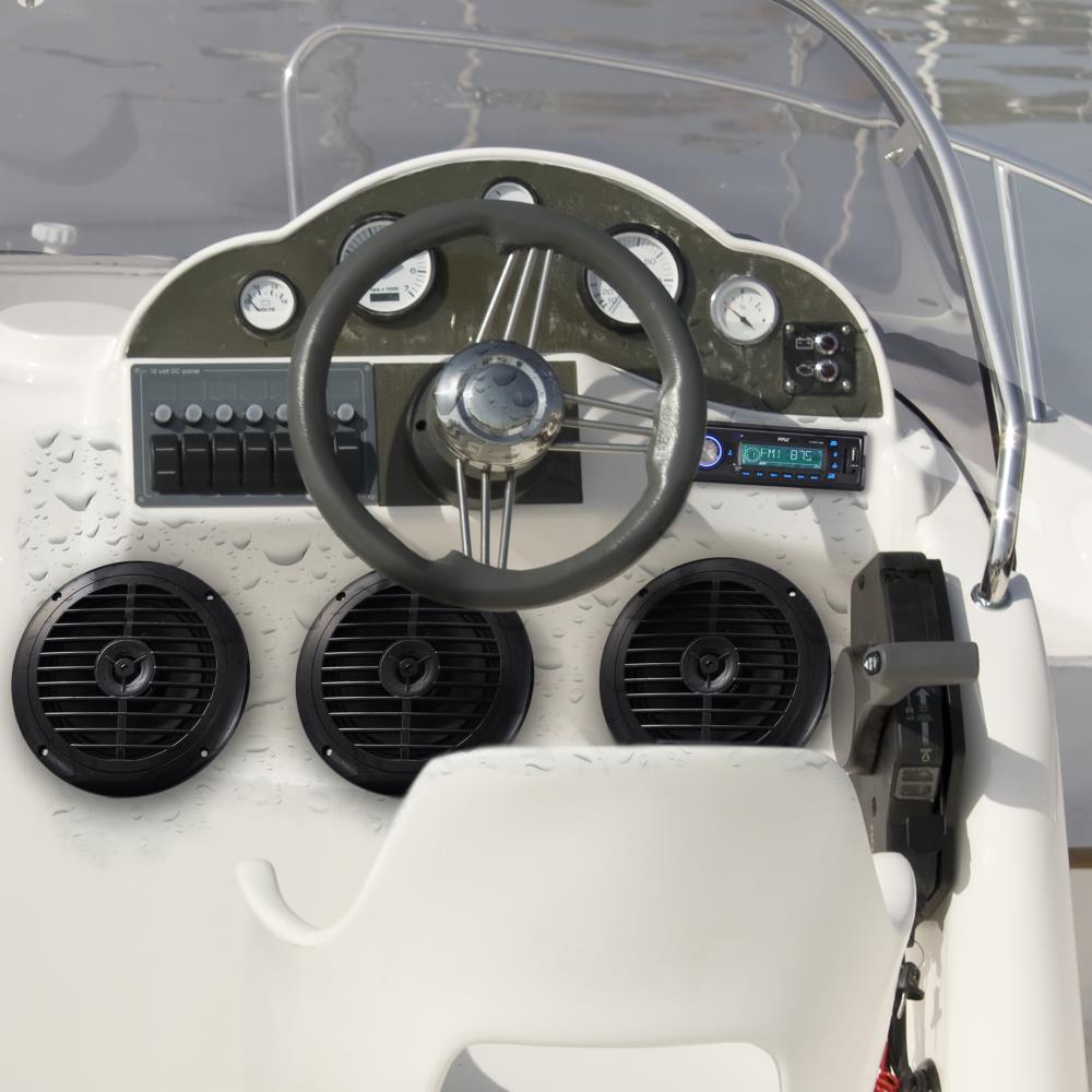 Pyle PLMRKT14BK Marine Receiver Stereo System w/ 2 Pair 6.5 Inch Speakers, Black