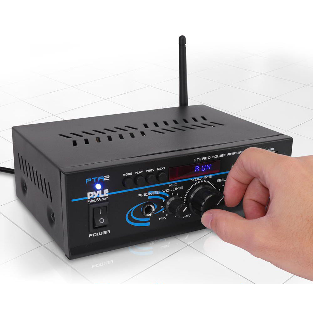 Pyle PTA2 2 x 40W Home Stereo Mini Bluetooth Power Amplifier with Remote Control
