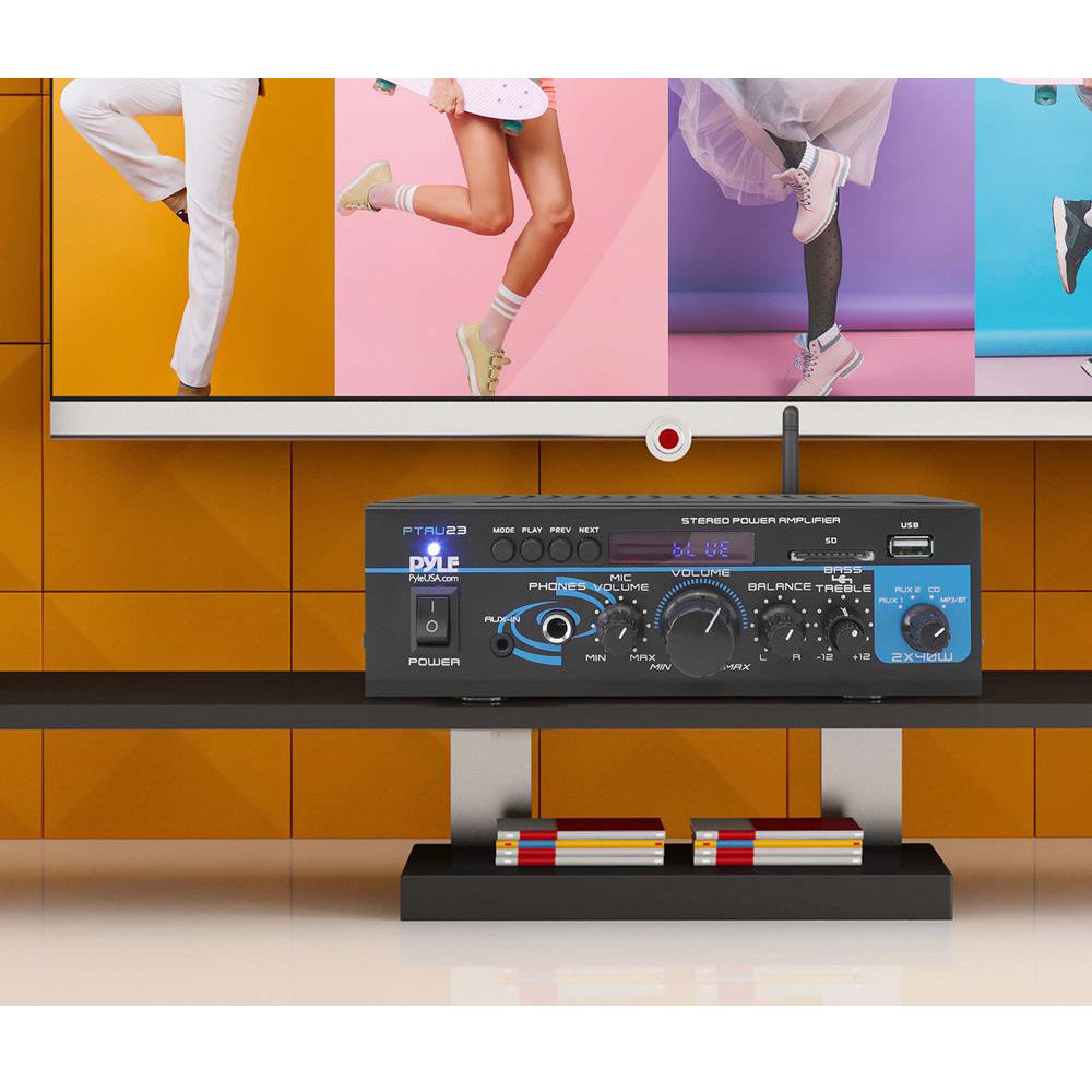 Pyle PTAU23 2 x 40W Home Stereo Mini Bluetooth Power Amplifier w/ Remote Control