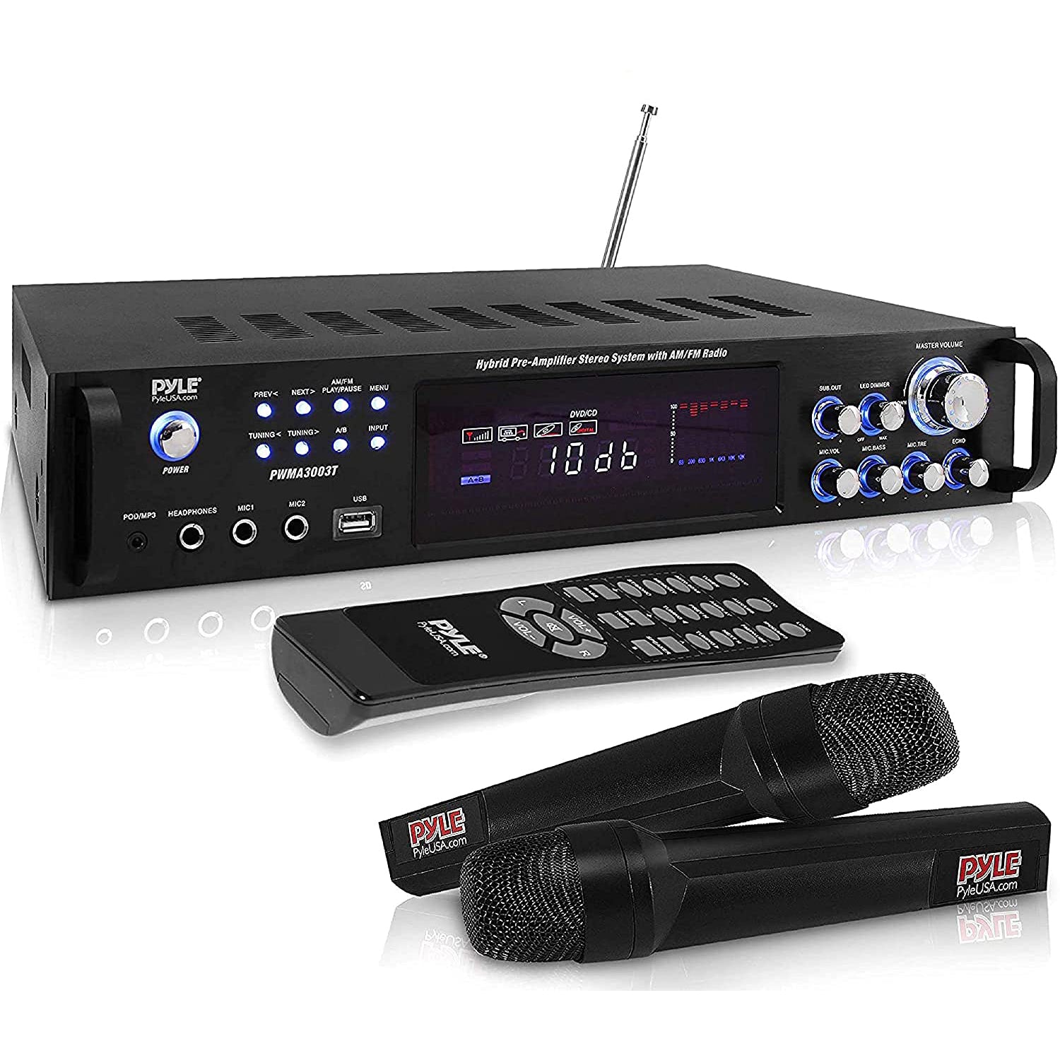 Pyle 3000W 4 Channel Bluetooth Hybrid Amplifier Receiver w/ Microphones (2 Pack)