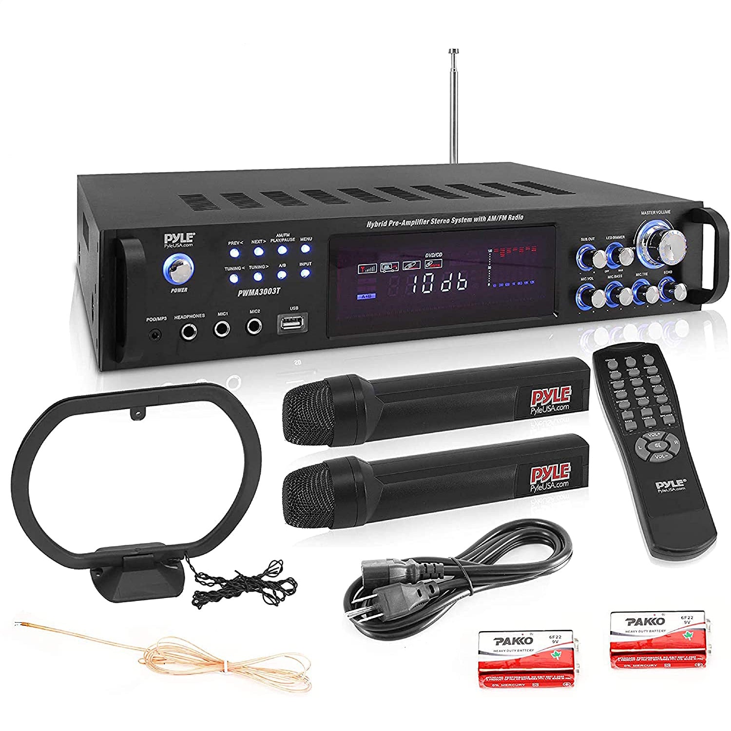 Pyle 3000W 4 Channel Bluetooth Hybrid Amplifier Receiver w/ Microphones (2 Pack)