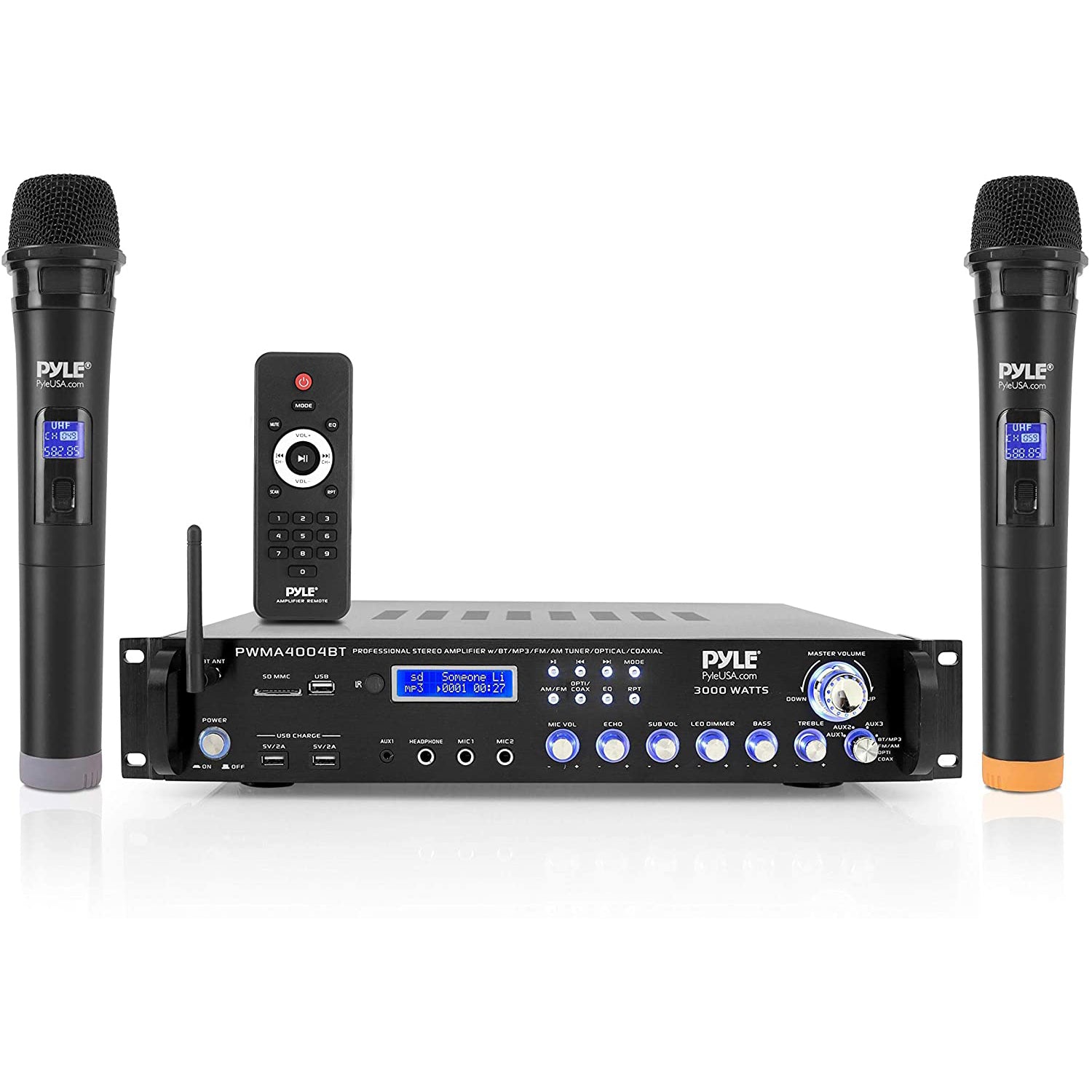 Pyle 3000W 4 Channel Bluetooth Preamplifier w/Microphones & Remote (For Parts)