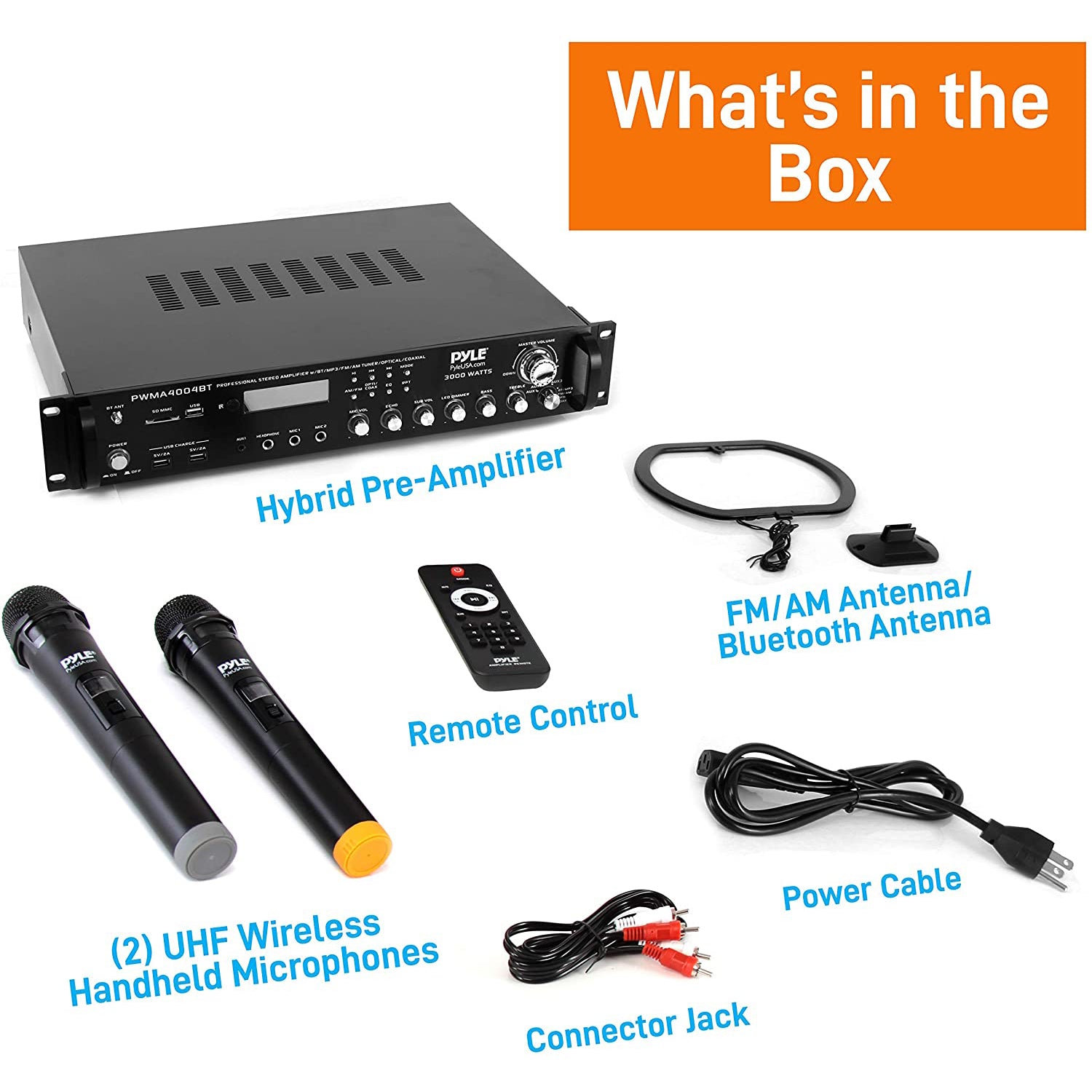 Pyle 4 Channel Bluetooth Preamplifier System w/Microphones & Remote (Open Box)