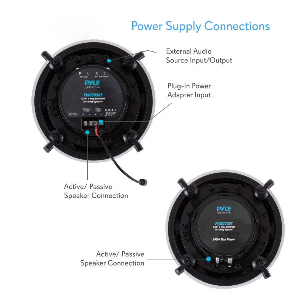 Pyle PWRC55BT Dual 5.25" 240W In Wall/Ceiling Bluetooth Home Audio Speaker Kit
