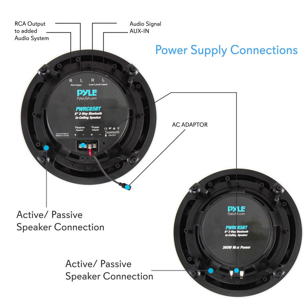 Pyle Dual 8 Inch 360W In Wall/Ceiling Bluetooth Home Audio Speaker Kit(Open Box) - VMInnovations