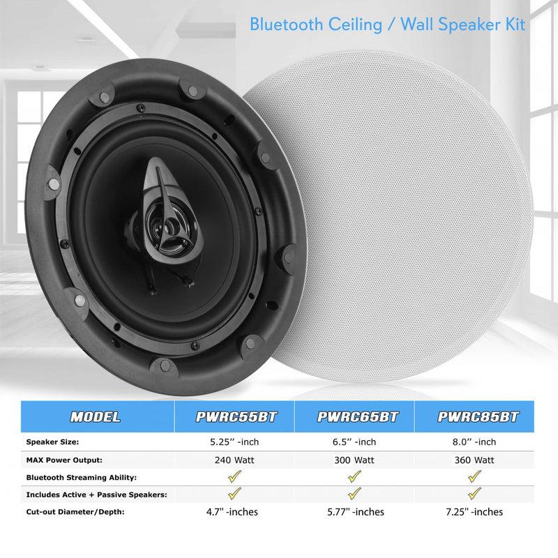 Pyle PWRC85BT Dual 8 Inch 360W In Wall/Ceiling Bluetooth Home Audio Speaker Kit