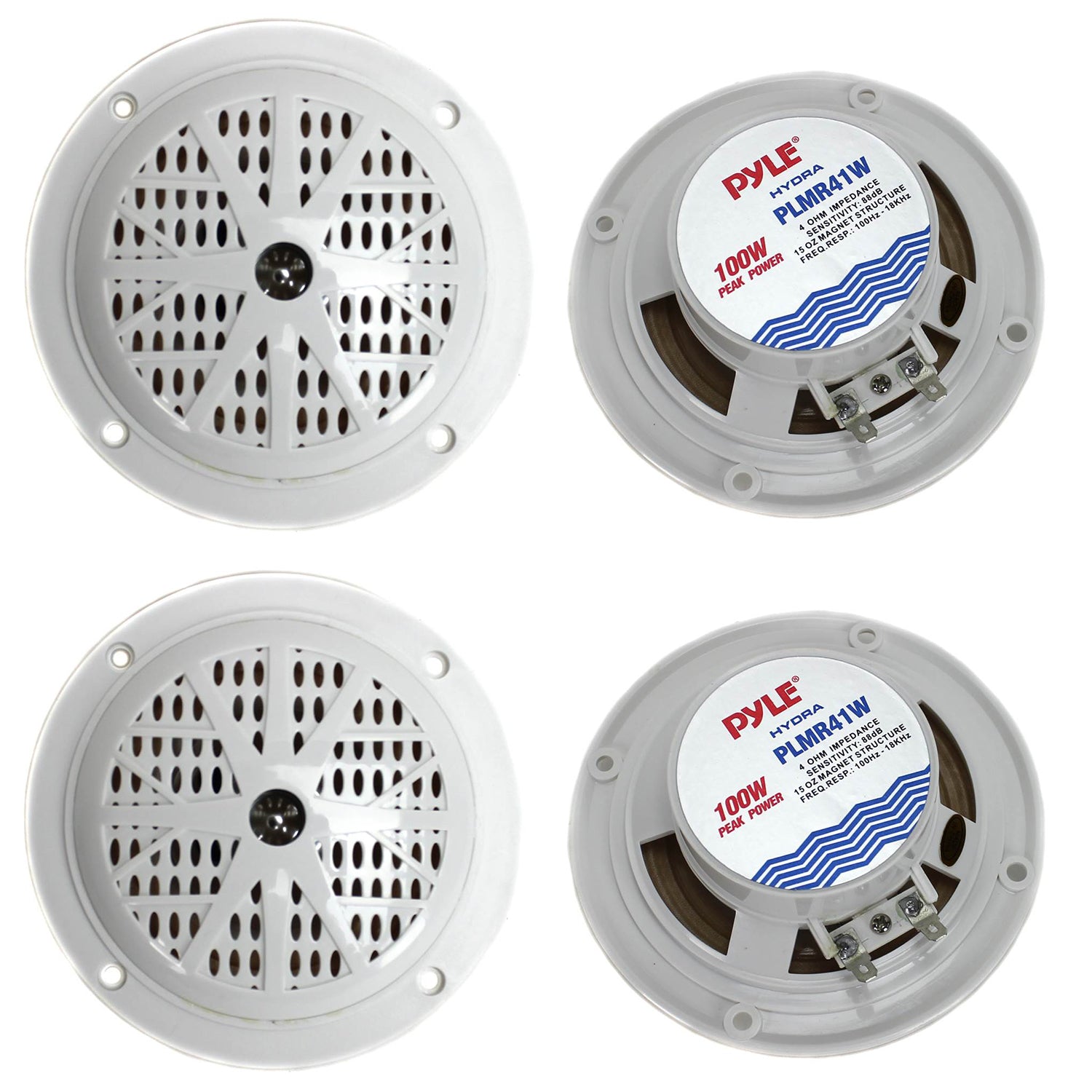 PYLE PLMR41W 4" 100W Marine Waterproof Boat/Car Audio Stereo Speakers (4 Pack)