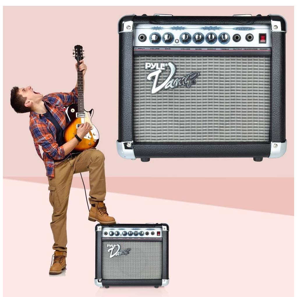Pyle PVAMP30 Pro Vamp-Series 30-Watt Amplifier w/ 3-Band EQ and Overdrive, Black