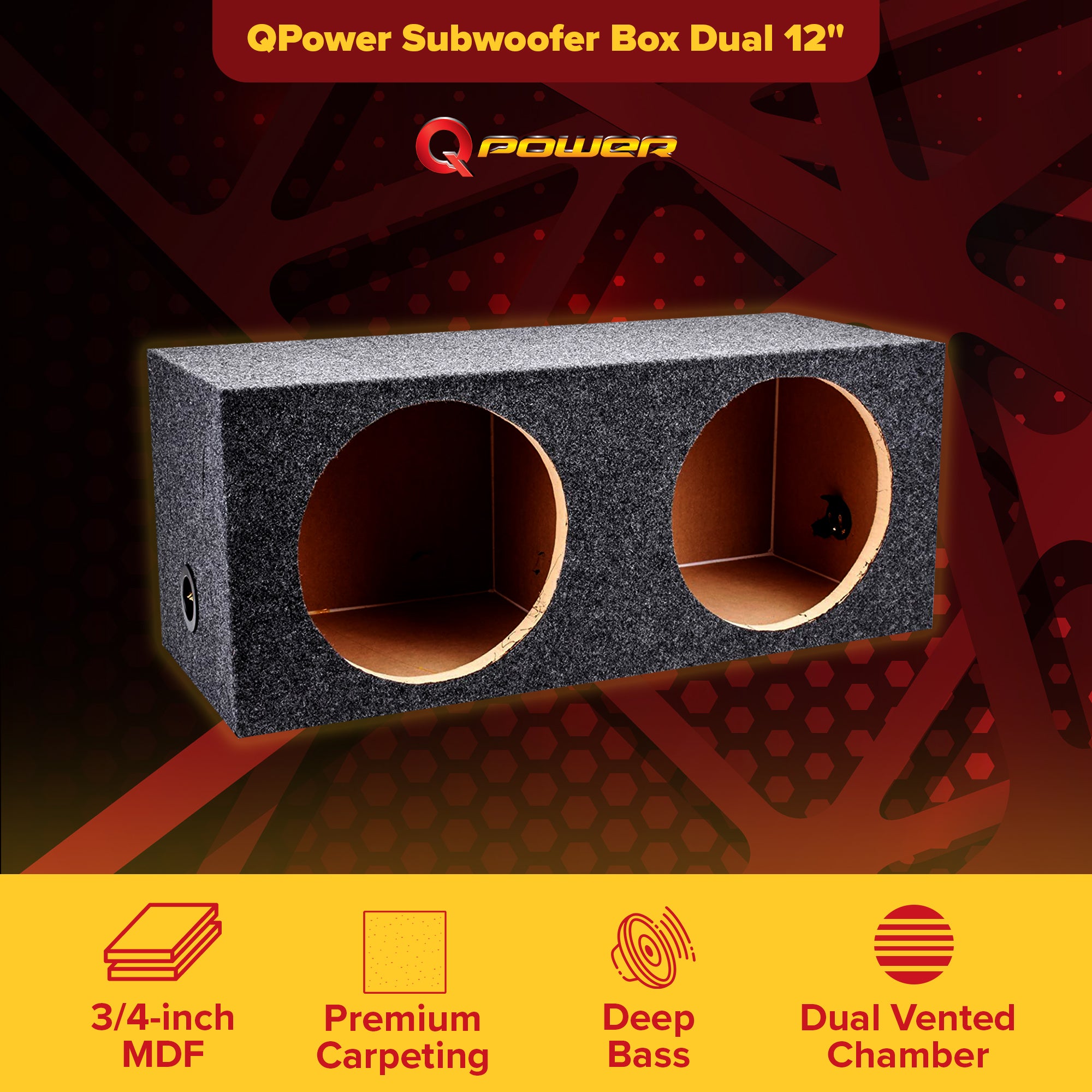 QPower 12" Heavy-Duty Dual Vehicle Subwoofer Enclosure Woofer Box, Gray (Used) - VMInnovations
