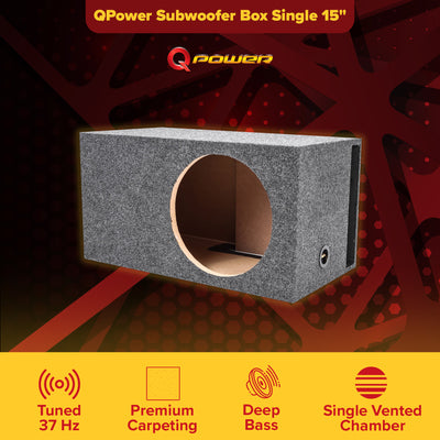 QPower 15" Heavy Duty Single Vented Extra Large Vehicle Subwoofer Enclosure Box