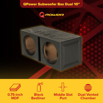 Q Power QBOMB10V Dual 10 Inch Vented Port Subwoofer Sub Box w/ Bedliner Spray