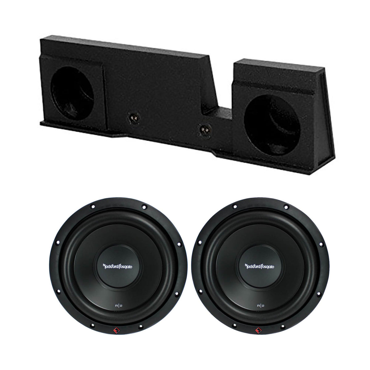 QPower 2 Hole 10 Inch Subwoofer Box and Rockford Fosgate R2D2 Subwoofer (2 Pack)