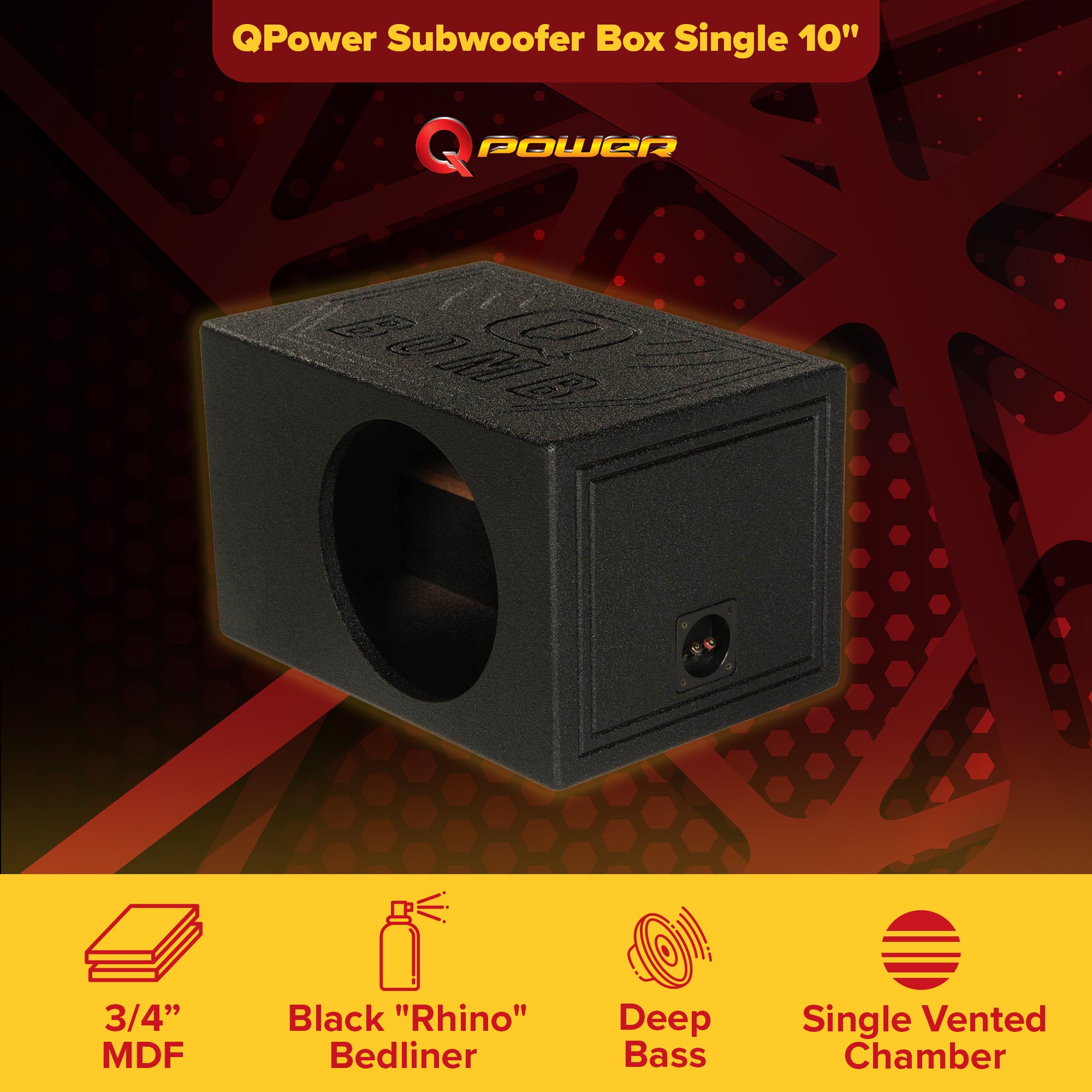 Q-POWER QBOMB10VL Single 10" Vented Ported Car Sub Box Enclosure (Open Box) - VMInnovations