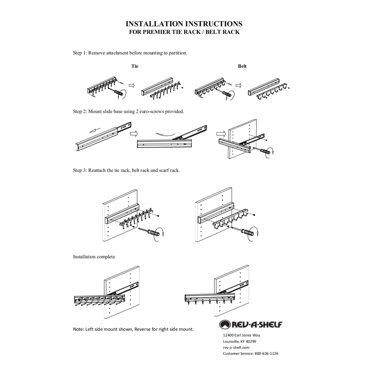 Rev-A-Shelf Sidelines CSWBRSL-14-SN-1 14 Inch Swivel Belt Rack, Satin Nickel