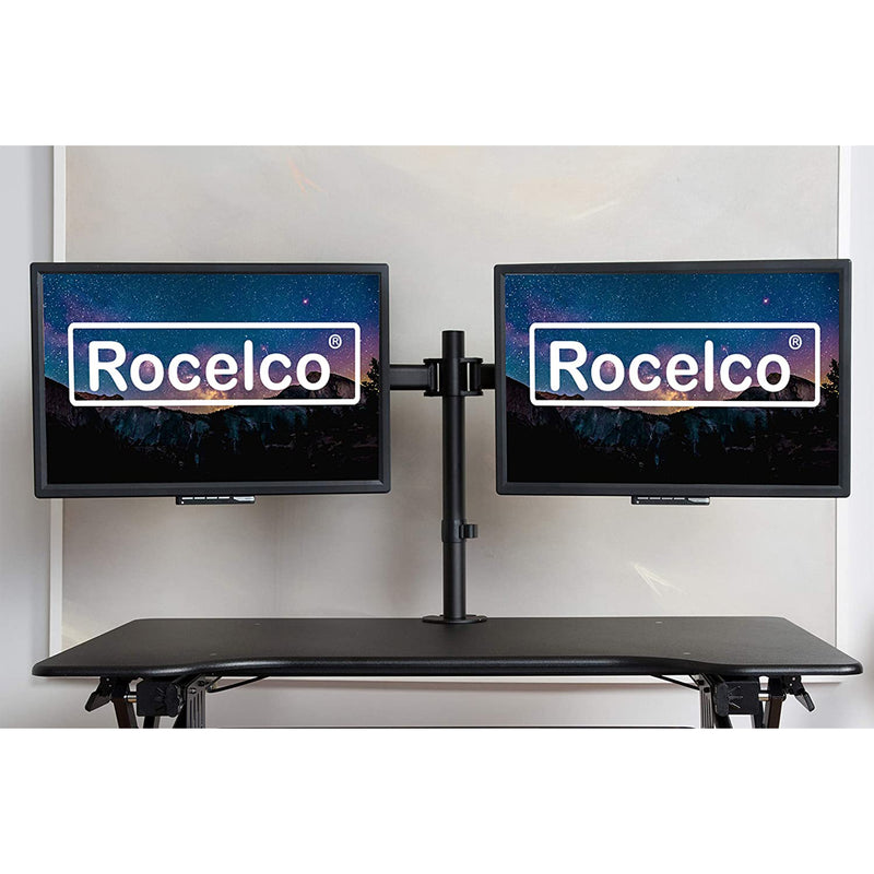 Rocelco Premium Adjustable Double Monitor Desk Mount, Fits 13-27 In LED Screens