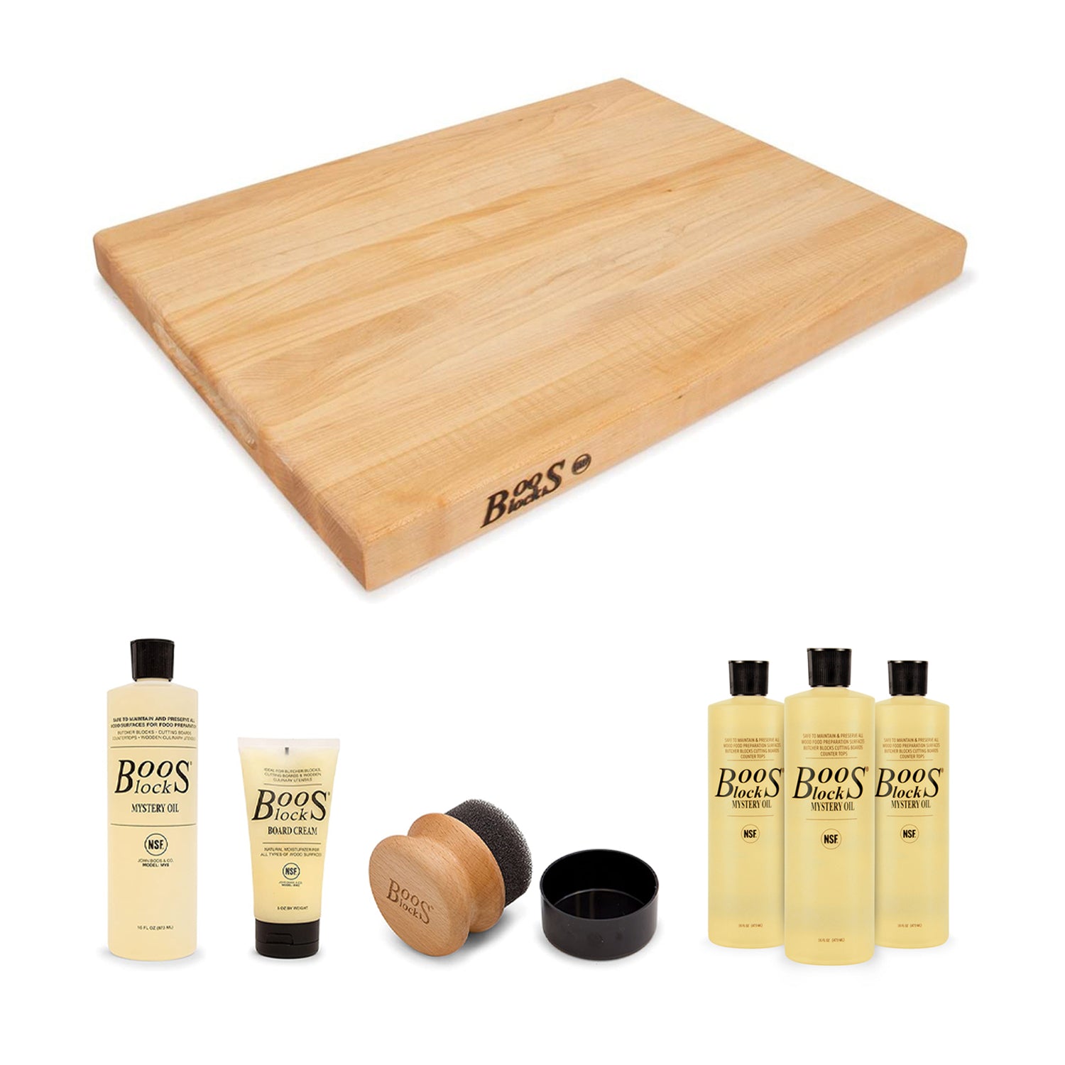 John Boos Maple Wood Edge Grain Reversible Cutting Board & Board Maintenance Set