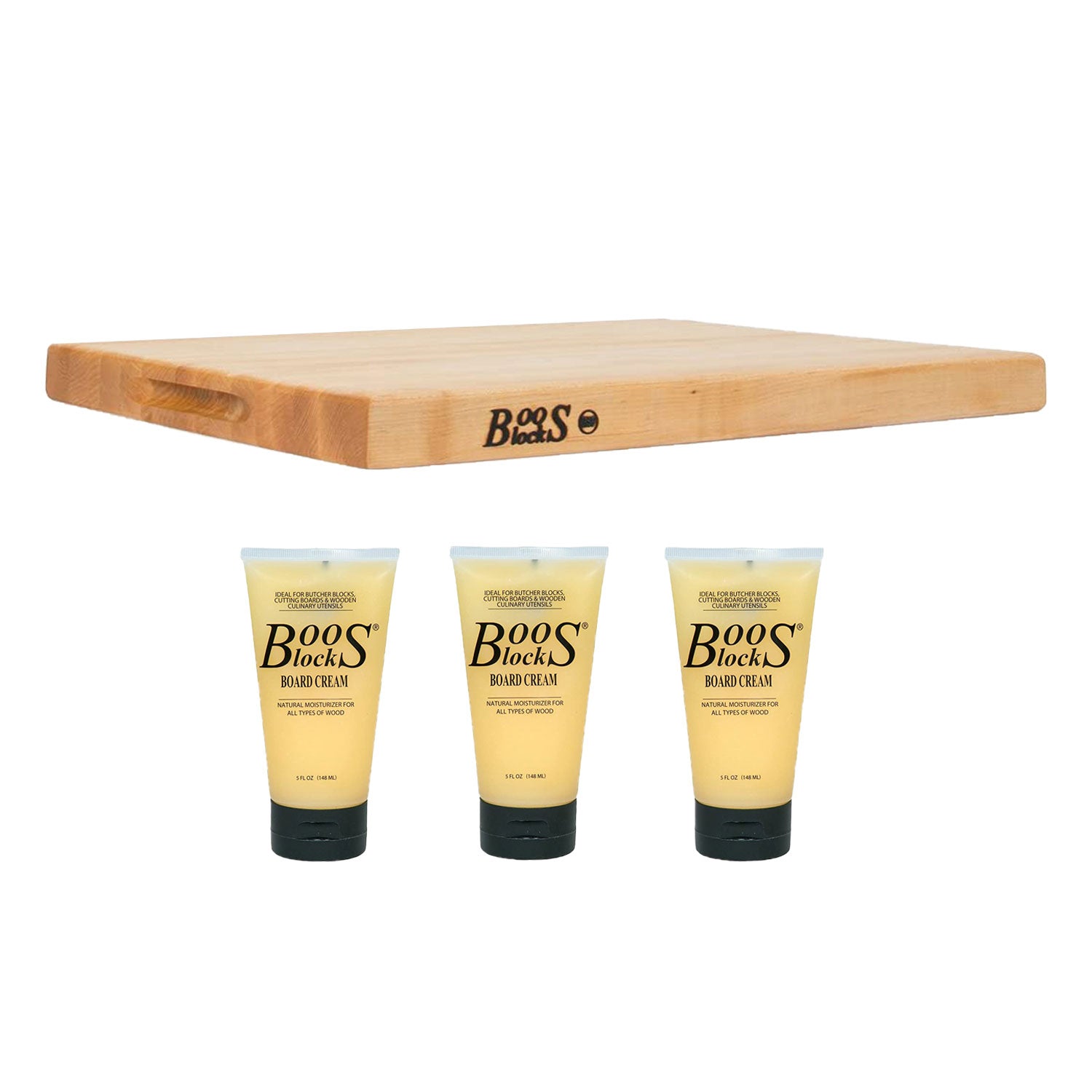 John Boos Maple Wood Reversible Cutting Board & 5 Ounce Moisture Cream, (3 Pack)