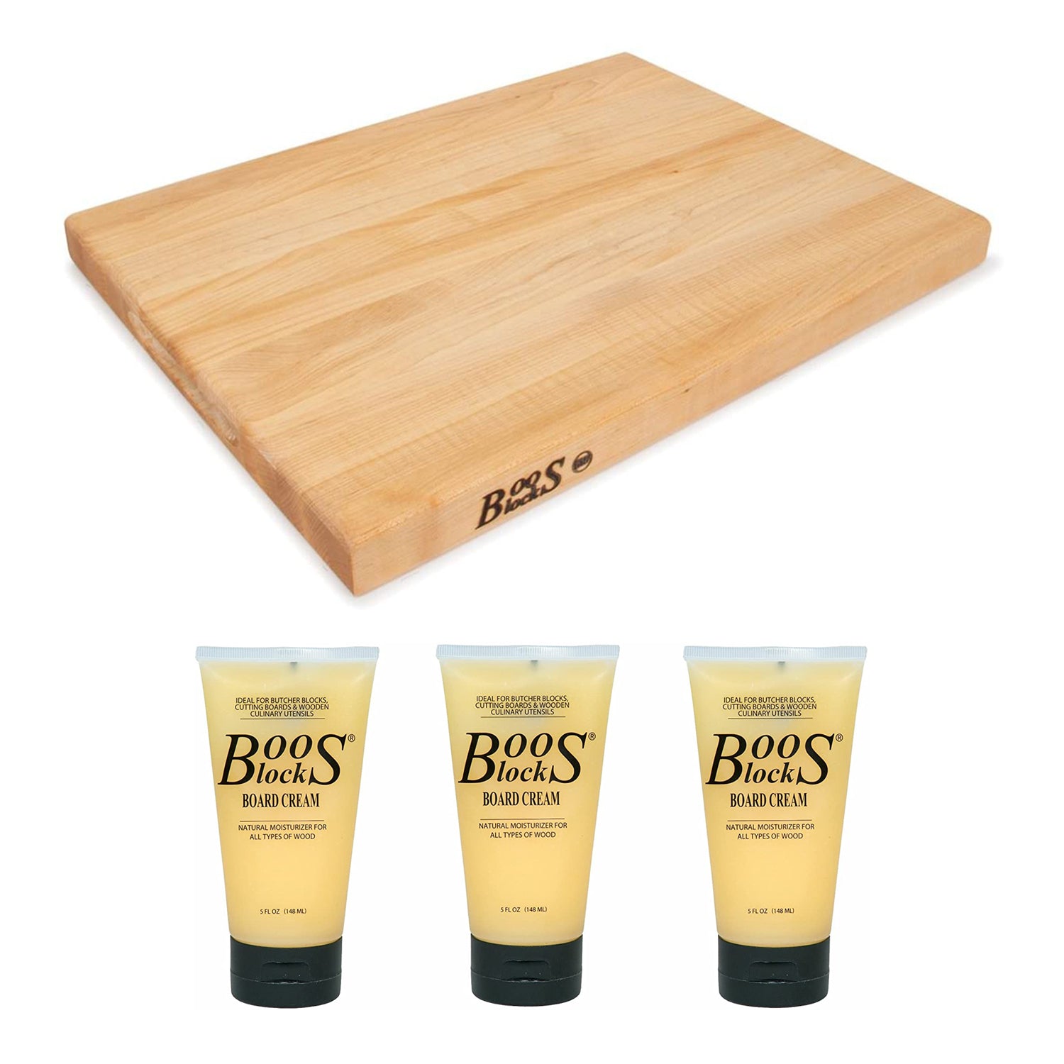 John Boos Maple Wood Edge Grain Reversible Cutting Board & Block Natural Cream - VMInnovations