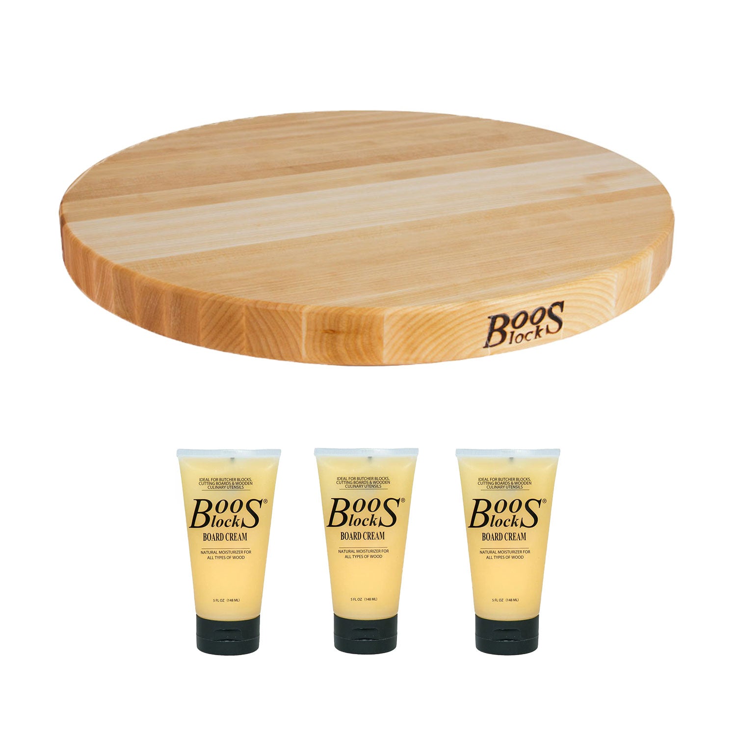 John Boos Maple Wood 18 Inch Reversible Round Cutting Board & Care Cream(3 Pack)