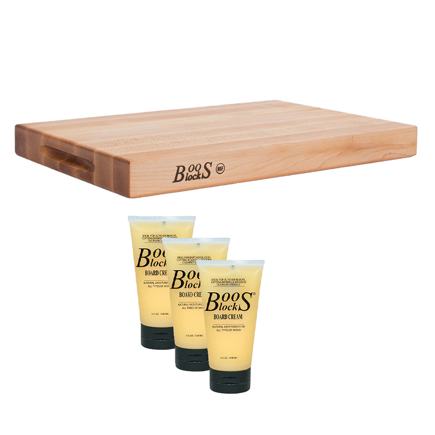 John Boos Maple Reversible 18 x 12 Inch Cutting Board and Moisture Cream Set