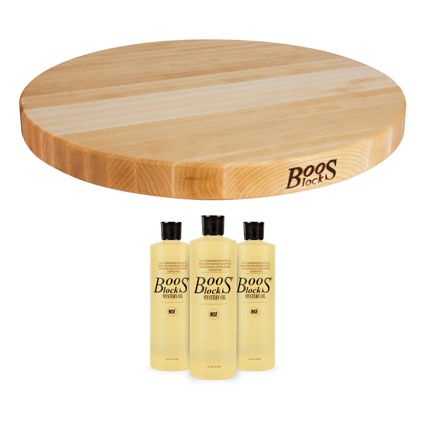John Boos Board 18" Round Reversible Cutting Board & 3 Piece Maintenance Oil Set - VMInnovations