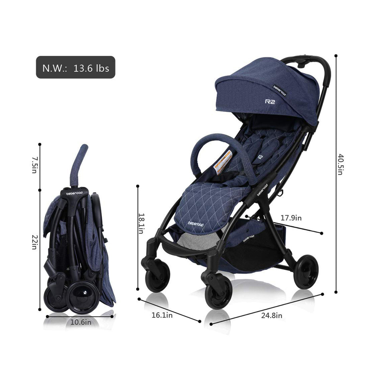 Beberoad Universal Mosquito Net, Black & Ultra Lightweight Stroller, Jeans Blue