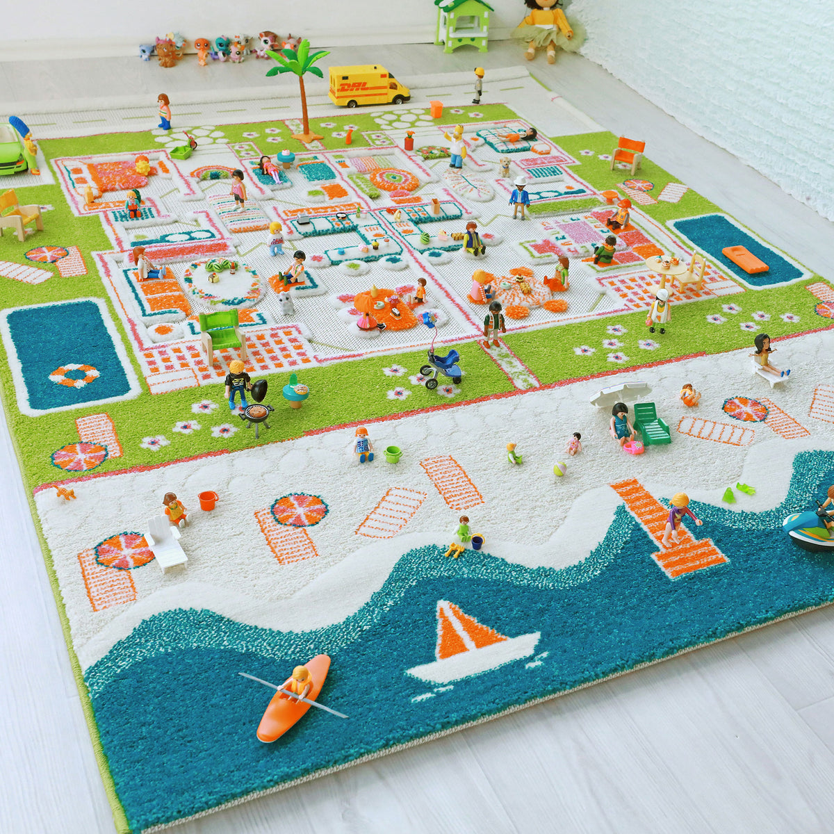 IVI 3D Play Carpet 71 x 52.5 Inch Beach House Floor Rug Mat for Kids, Large - VMInnovations