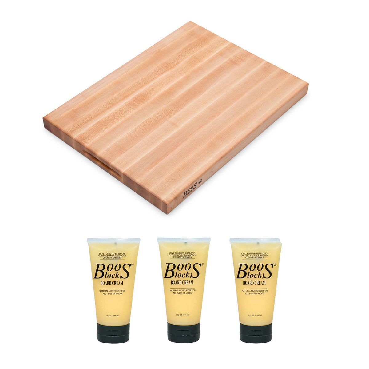 John Boos Maple Wood 24 Inch Cutting Board and Natural Care Cream, 5 Oz (3 Pack)