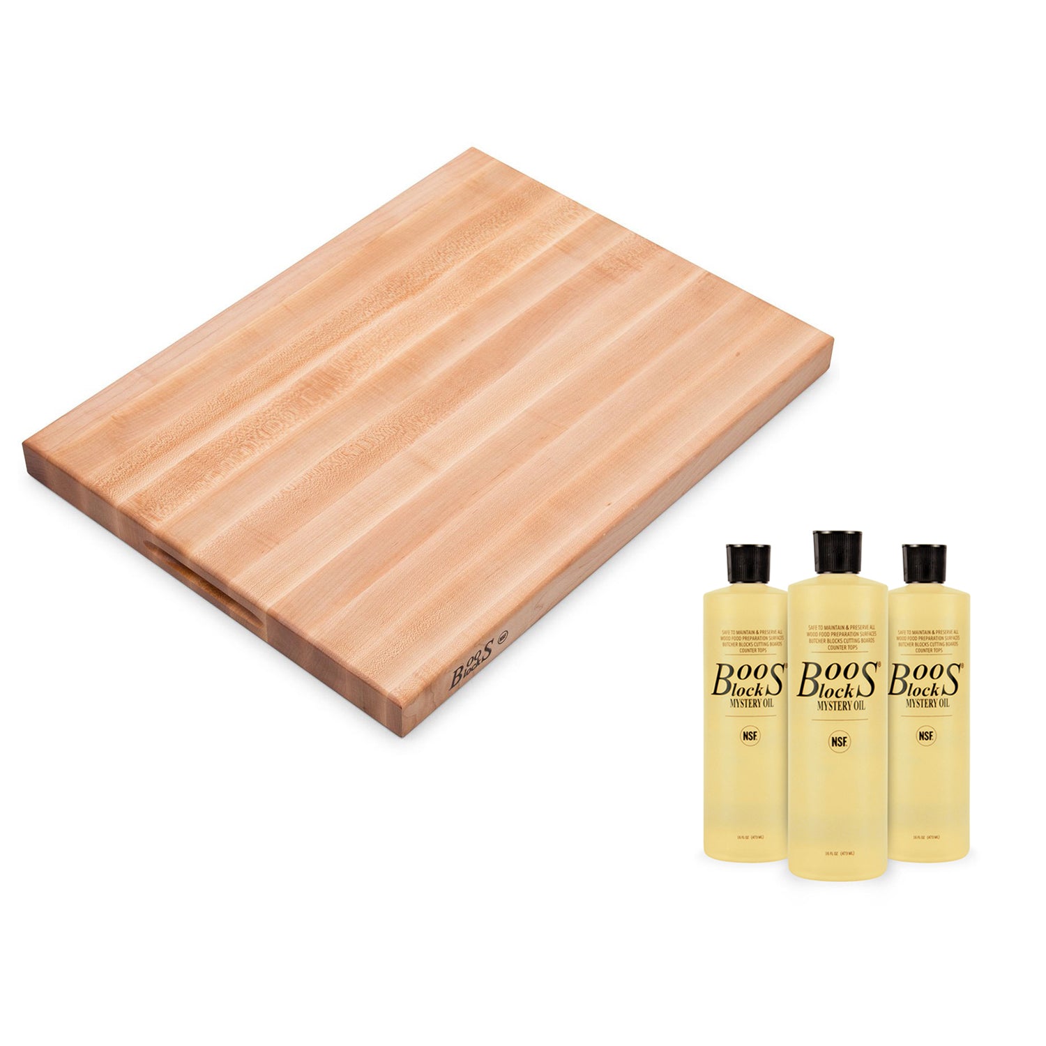 John Boos Maple Reversible 24 x 18" Cutting Board & 3 Piece Maintenance Oil Set - VMInnovations