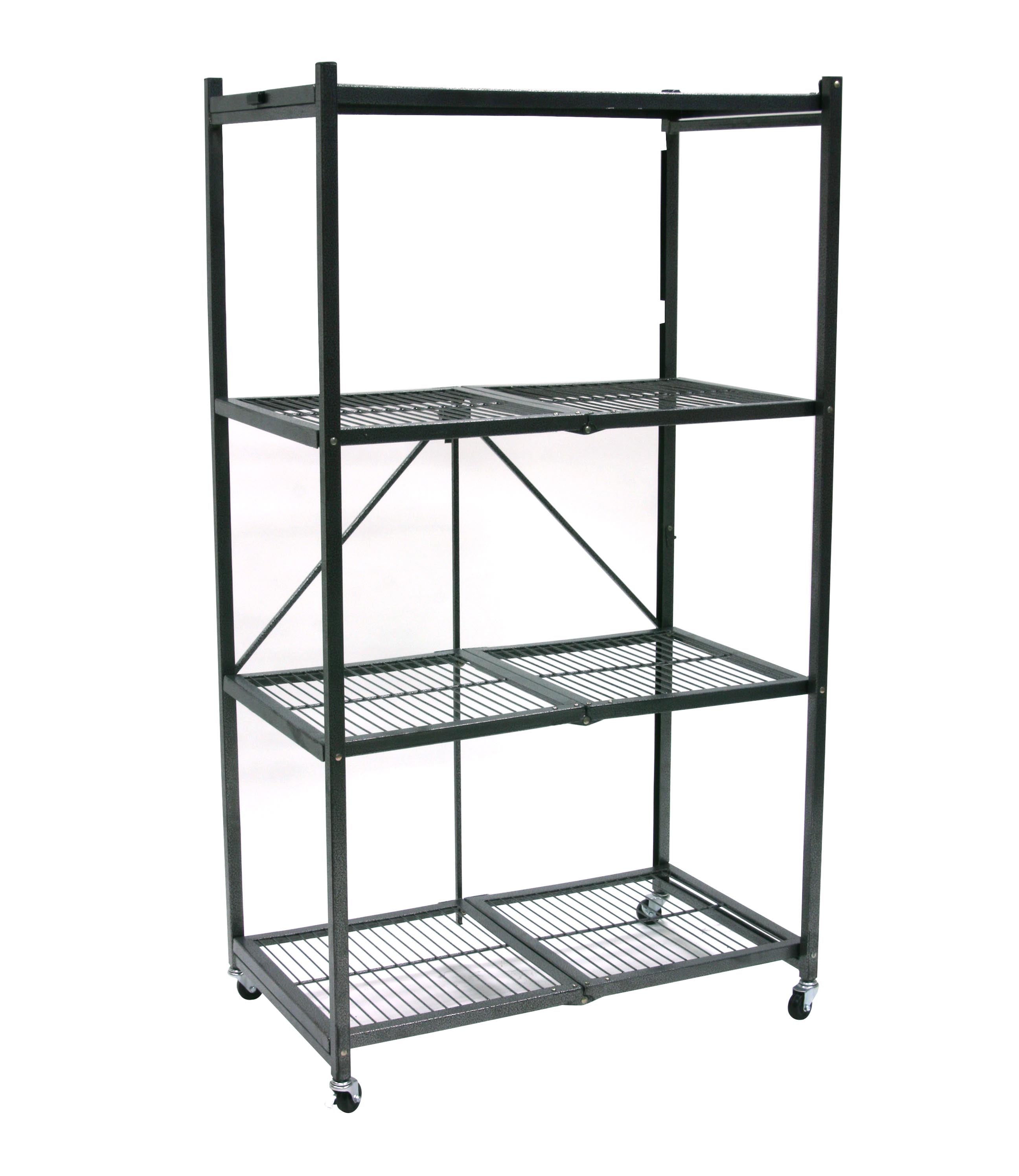 Origami Wheeled 4-Shelf Folding Steel Wire Shelving Pewter, 2 Pack (21"x36"x60")