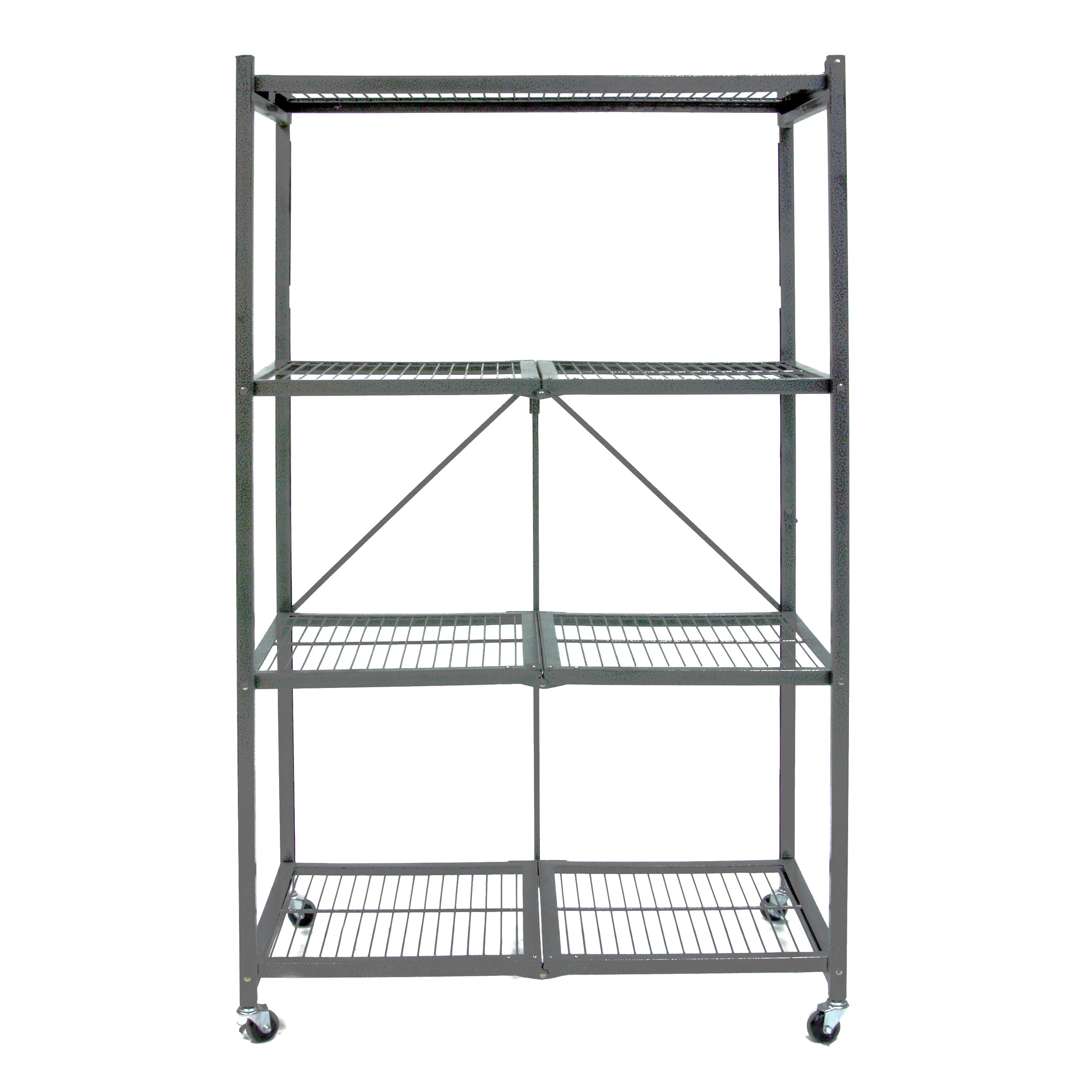 Origami Wheeled 4-Shelf Folding Steel Wire Shelving Pewter, 2 Pack (21"x36"x60")