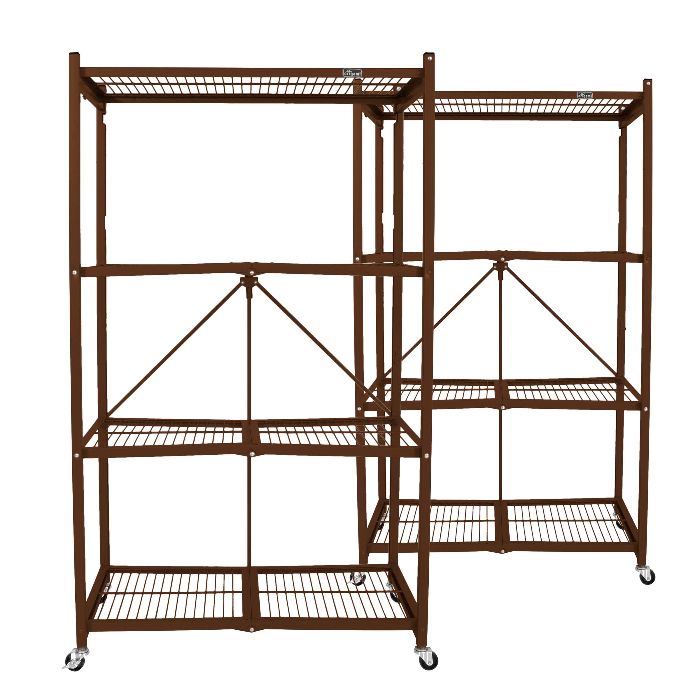 Origami R5VBW2 Wheeled 4 Shelf Folding Steel Wire Shelving Units, Bronze, Pair