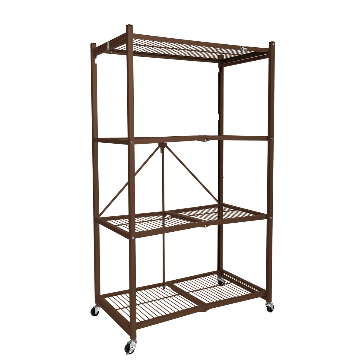 Origami Wheeled 4 Shelf Folding Metal Wire Shelving Storage Organizer, Bronze