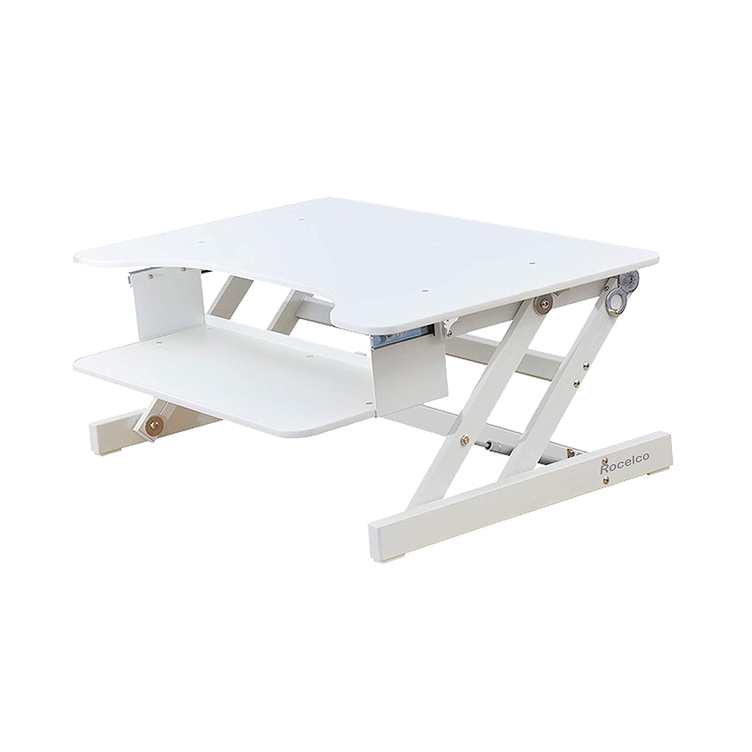 Rocelco Standing Desk Converter 32 Inch Adjustable Height Support Riser, White