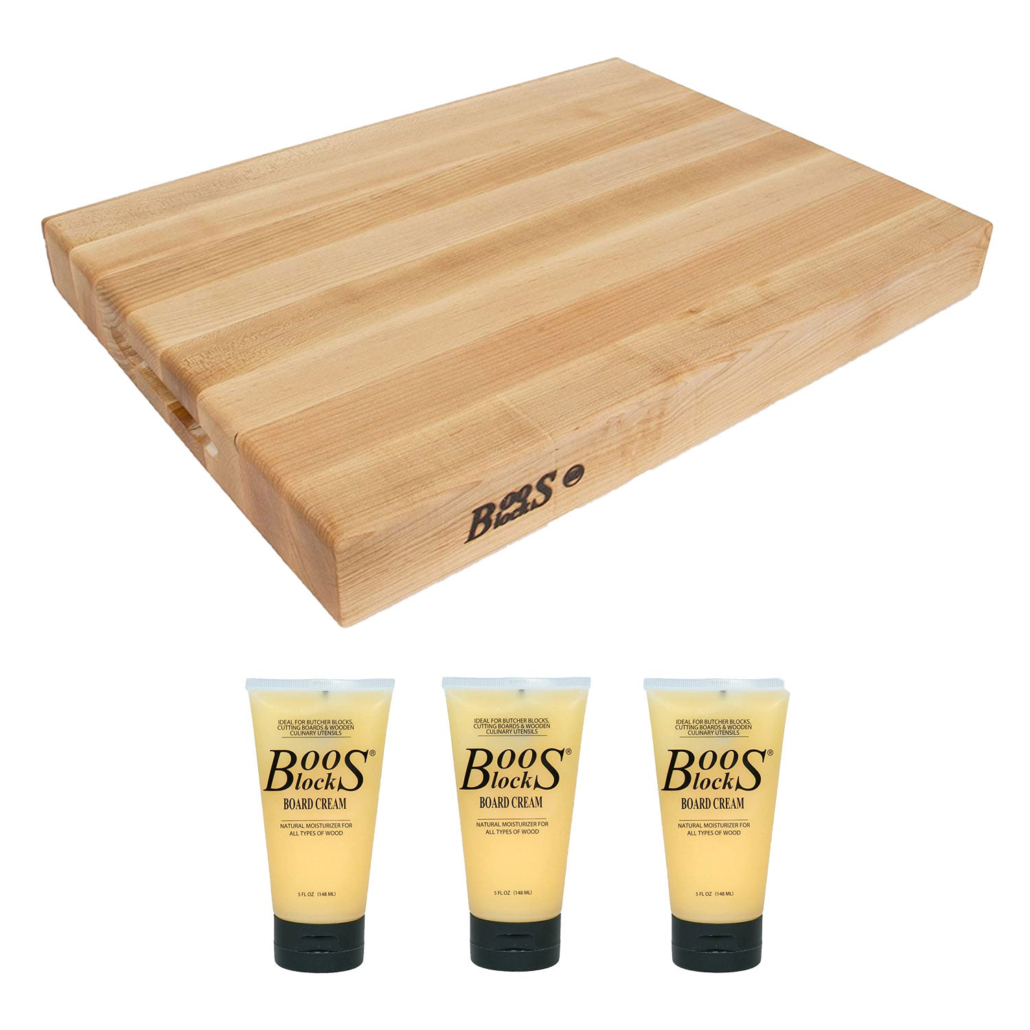 John Boos Maple Wood 20 Inch Cutting Board and Natural Care Cream, 5 Oz (3 Pack)
