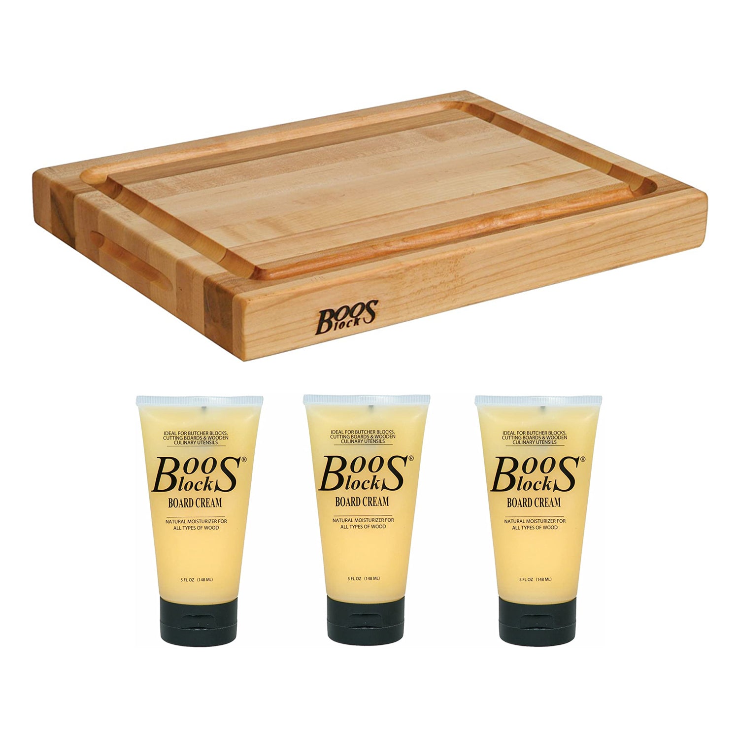 John Boos Maple Wood Edge Grain Reversible Cutting Board & Block Natural Cream