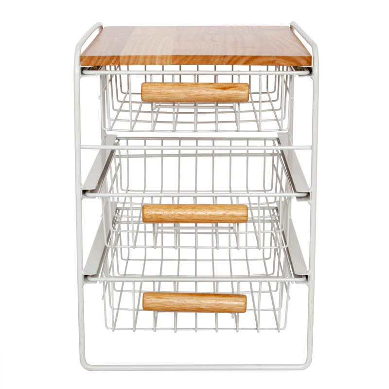 Origami Wood Top Steel Kitchen Organizer 3 Basket Sliding Drawer, White (3 Pack)