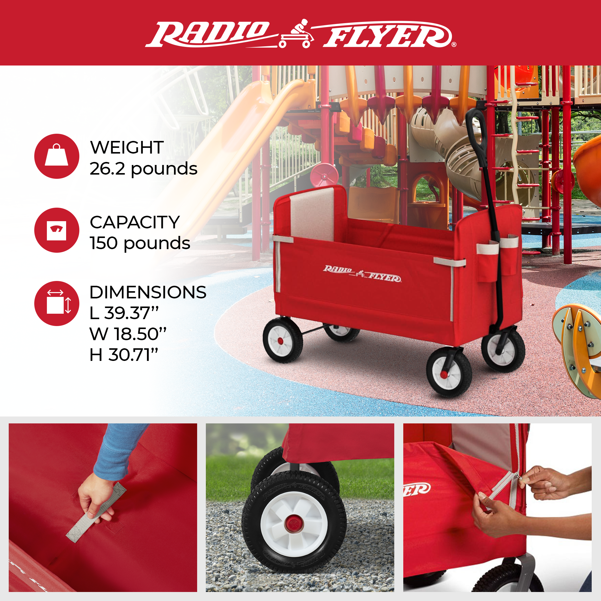 Radio Flyer 3-in-1 Off Road EZ Fold Wagon for Kids and Cargo, Red (Used) - VMInnovations