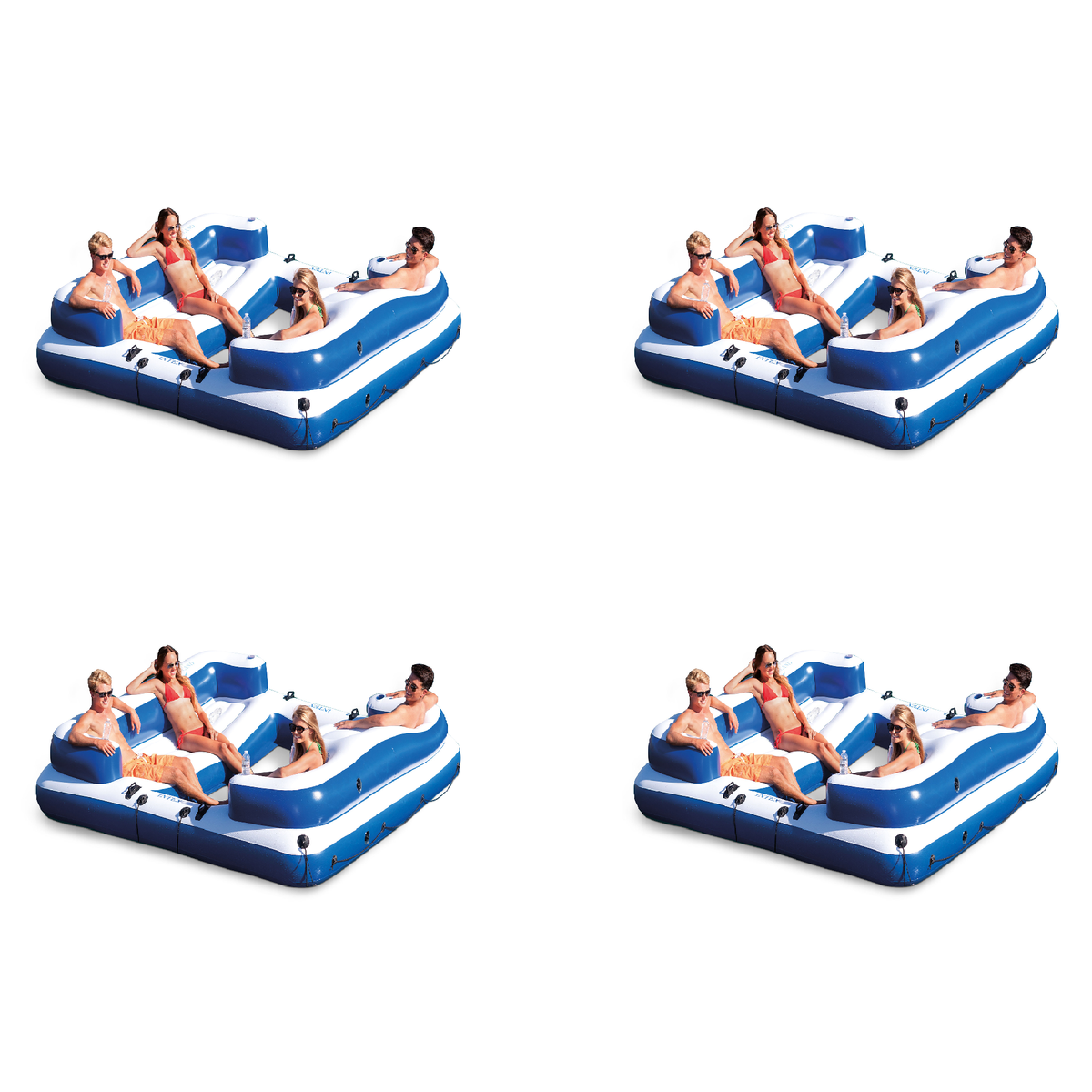 Intex Oasis Island Inflatable 5 Person Lake Floating Lounge Raft (4 Pack)
