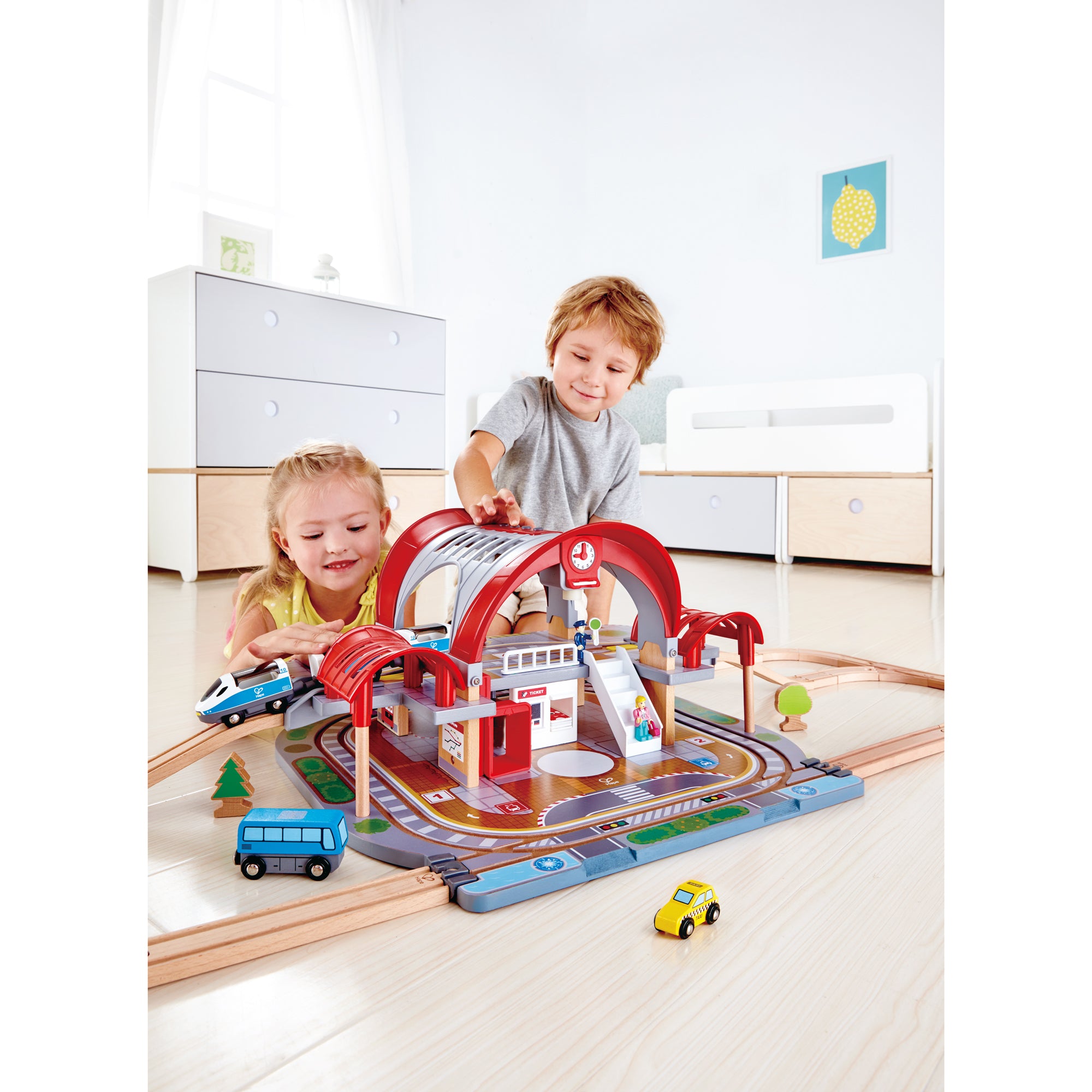 Hape Grand City Themed Magnetic Kids Play Freight Train Railway Station Toy Set - VMInnovations