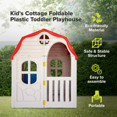Ram Quality Products Kid's Cottage Foldable Plastic Toddler Outdoor Playhouse