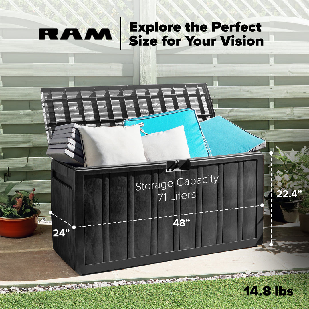 Ram Quality Products Outdoor Backyard Patio Storage Deck Box, 71 Gallon, Gray - VMInnovations
