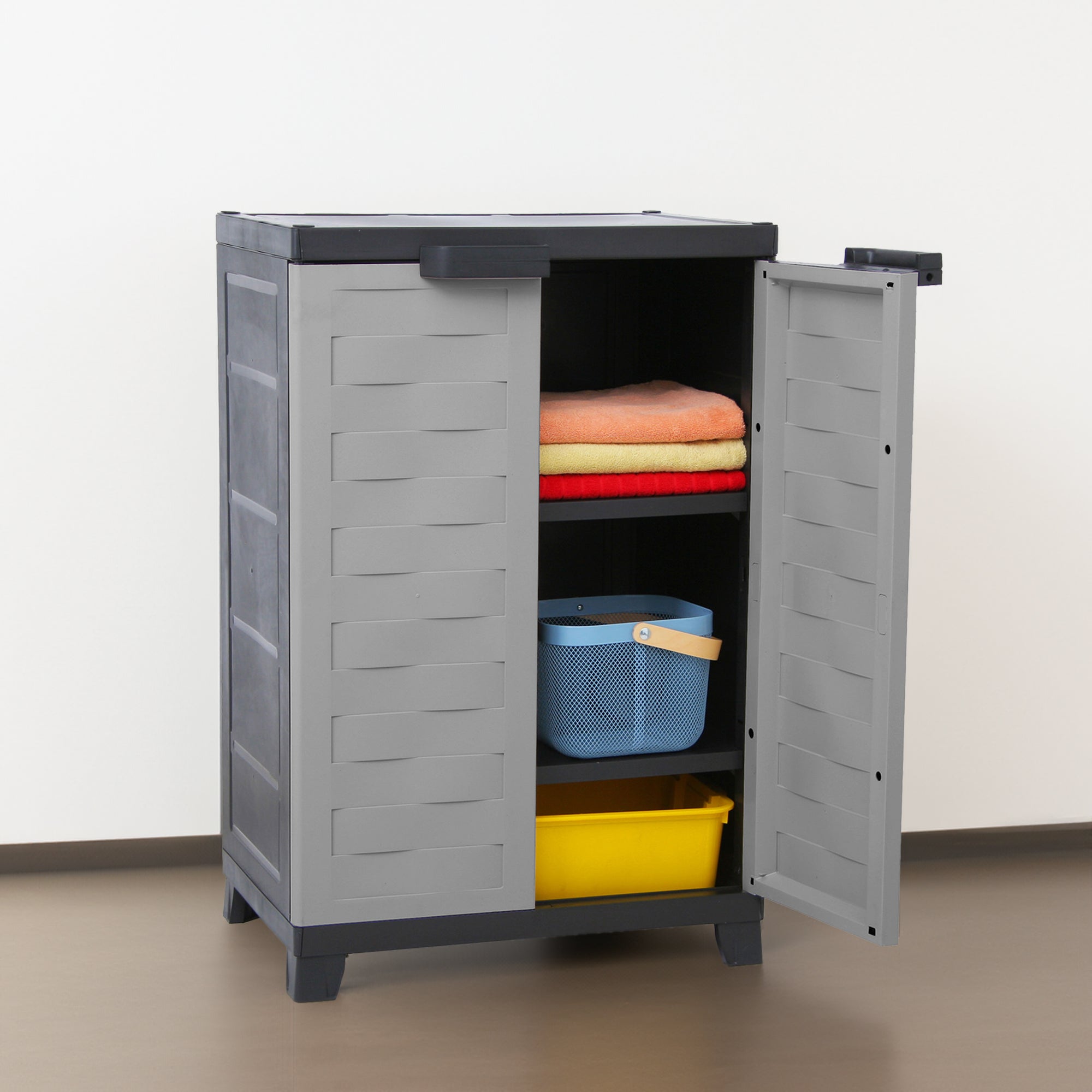 RAM Quality Products PREMIUM Utility 2 Shelf Lockable Storage Cabinet, Gray - VMInnovations