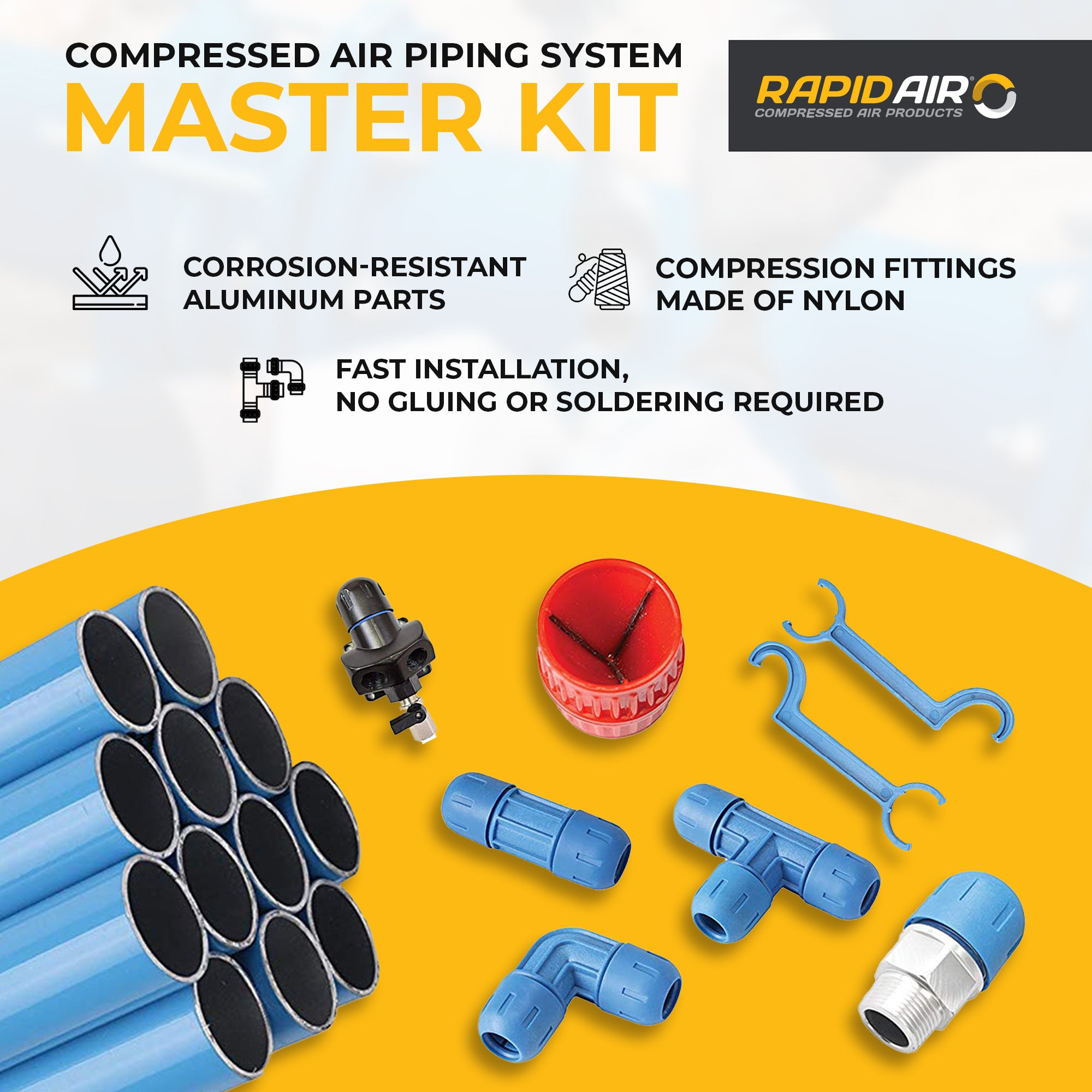 Rapid Air F28070 3/4 In Fastpipe 90 Ft Compressed Air Piping System Master Kit
