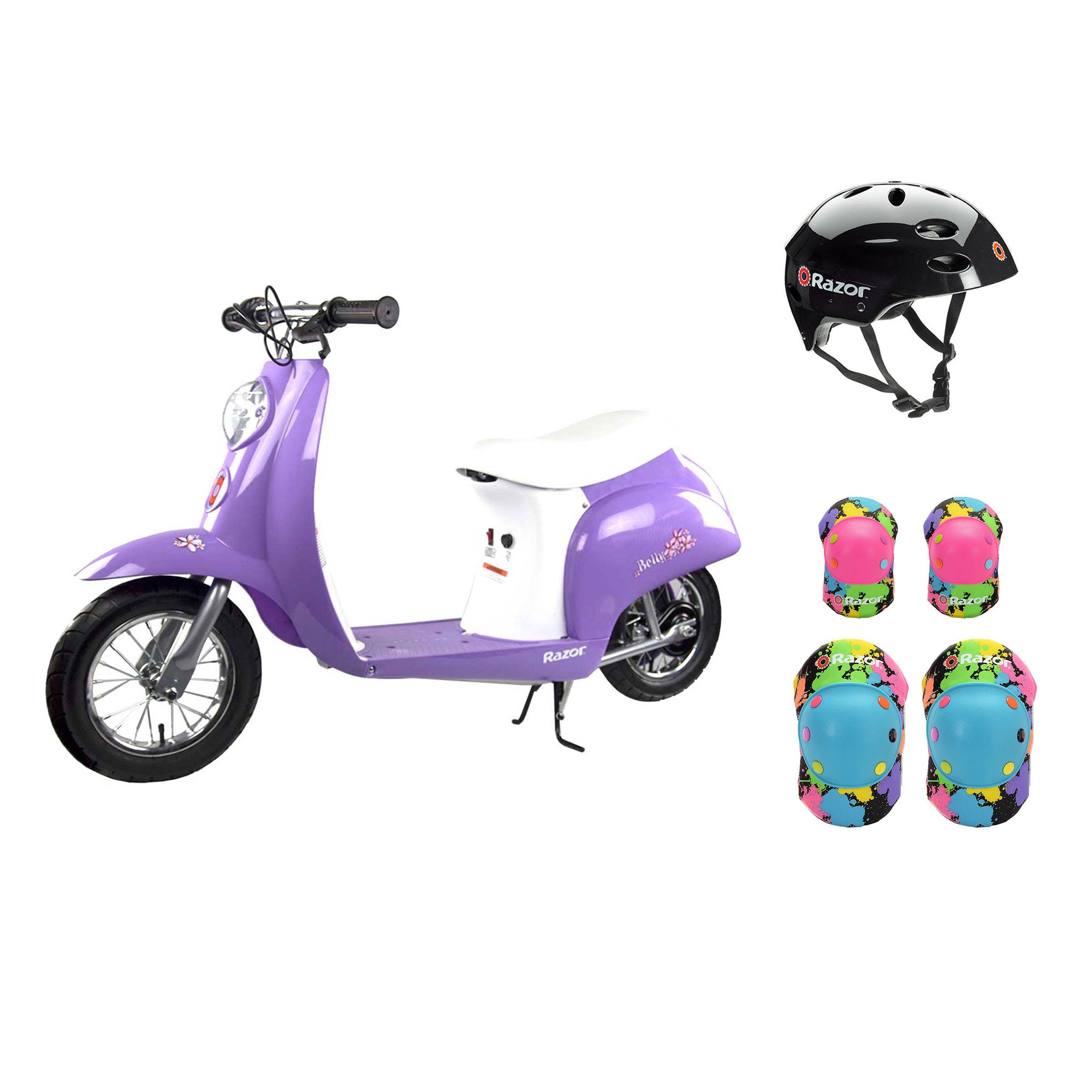 Razor Pocket Mod Mini Euro 24V Electric Kids Ride On Scooter w/ Helmet & Pads