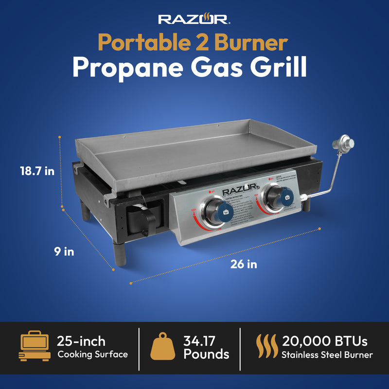 Razor Griddle GGT2130M 25 Inch Portable 2 Burner LP Propane Gas Grill, Steel