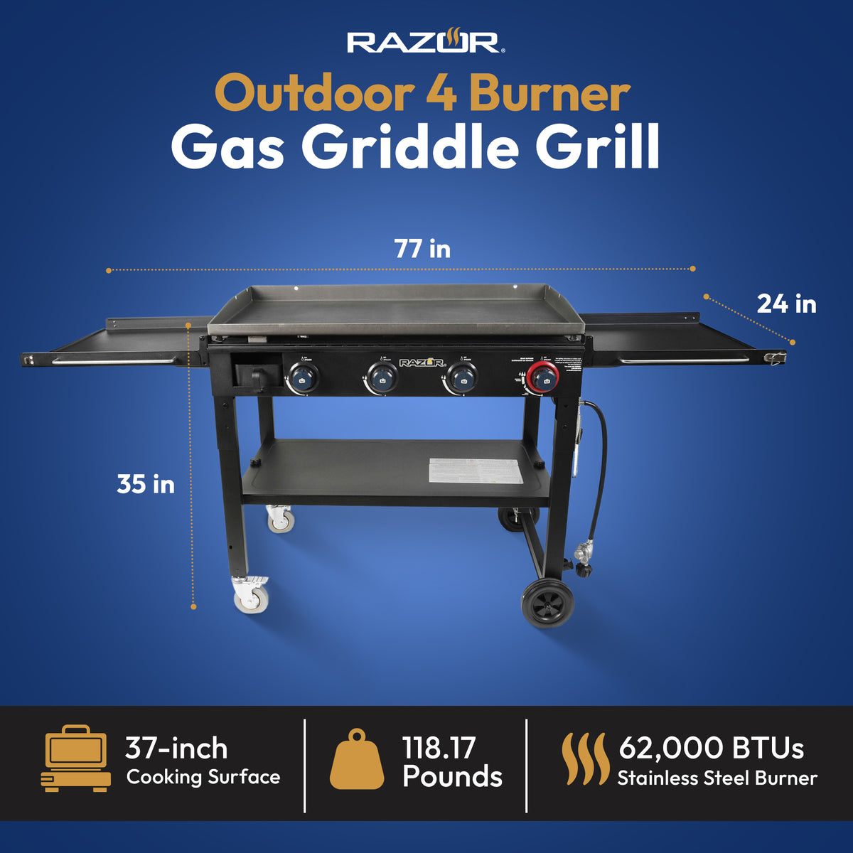 Razor Griddle 37 Inch Outdoor 4 Burner LP Propane Gas Griddle Grill (Damaged) - VMInnovations