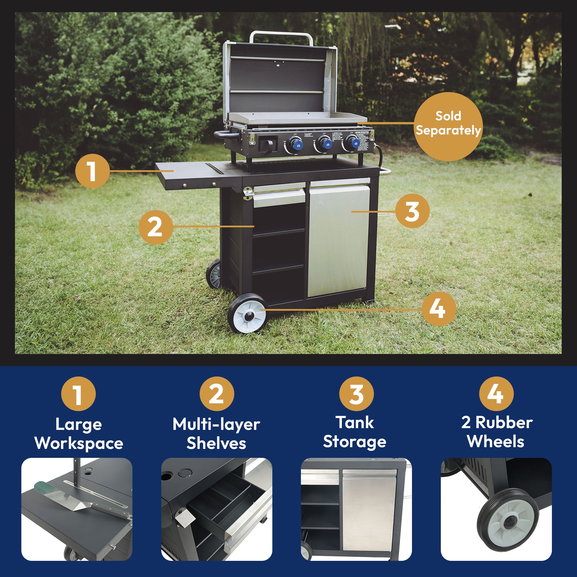 Razor Universal Rolling Prep Cart for Outdoor Griddle and Grills (For Parts) - VMInnovations