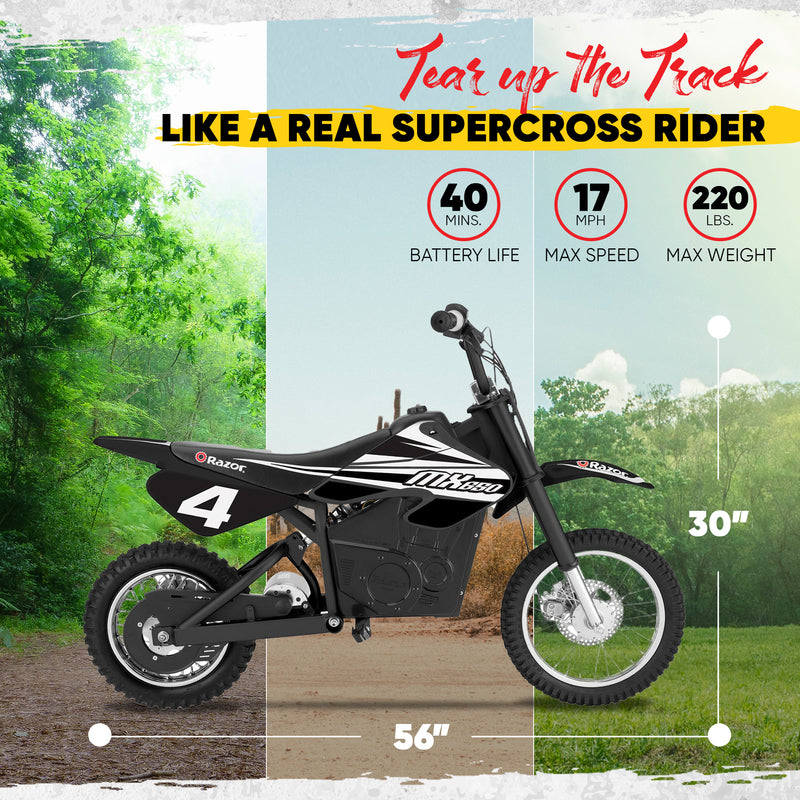 Razor MX650 Dirt Rocket High-Torque Electric Motocross Dirt Bike, 17 MPH, Black