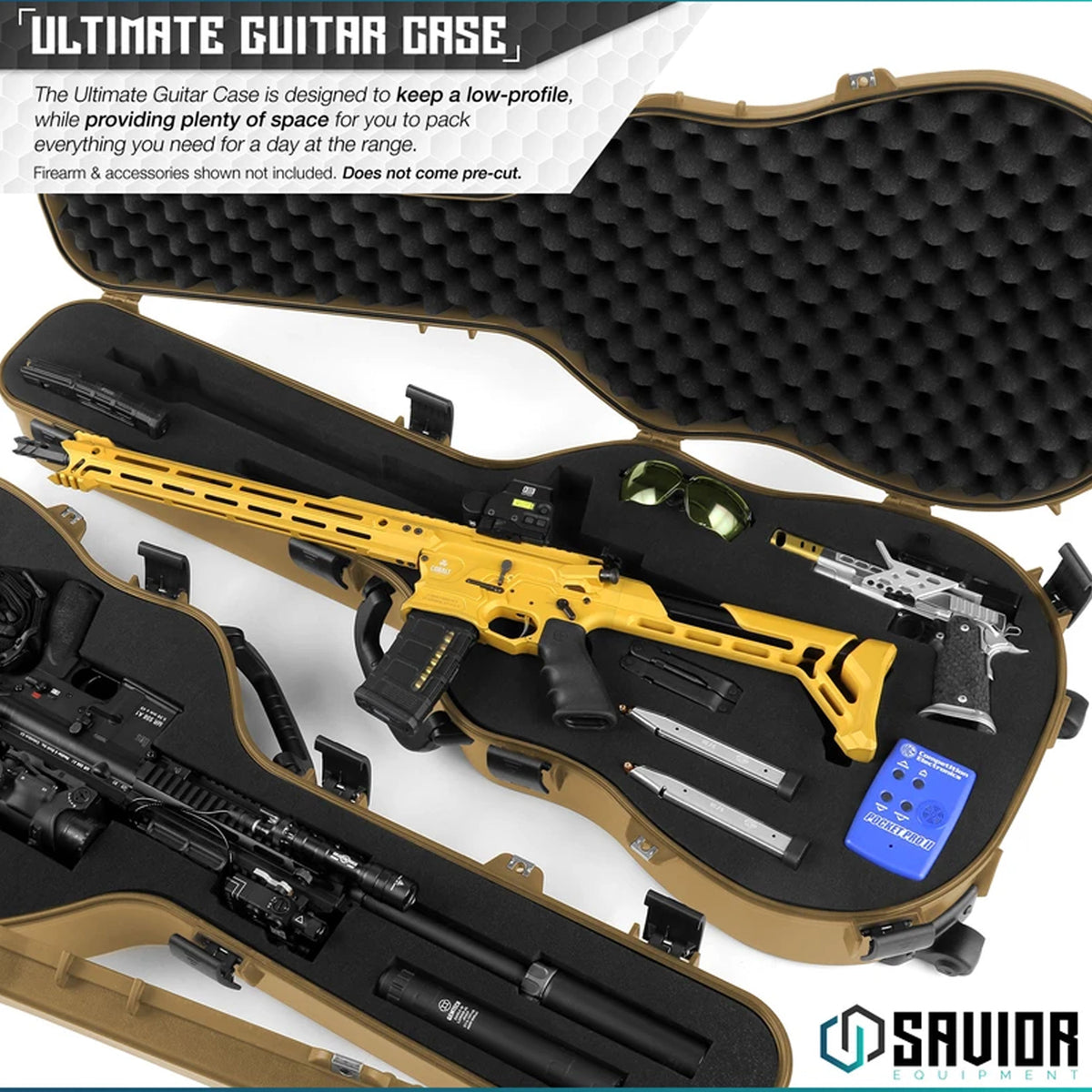 Savior Equipment Tactical Lockable Single Rifle Foam Padded Guitar Gun Case, Tan - VMInnovations